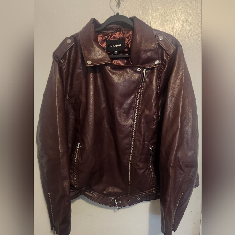 NWT Fashion Nova Women's Maroon Leather Jacket